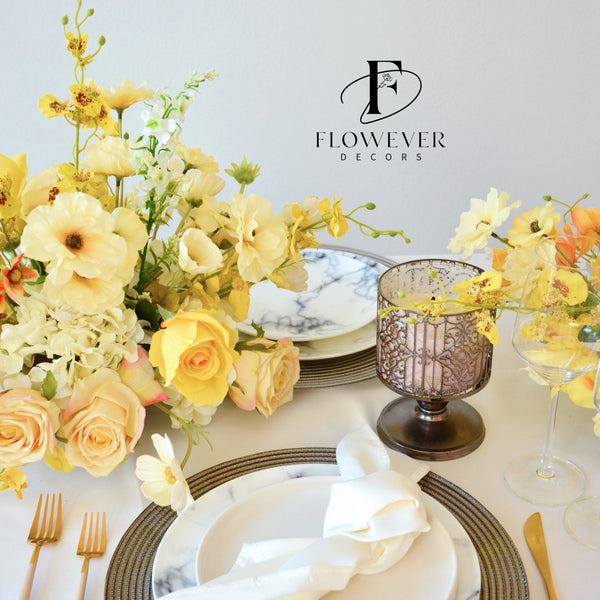 Yellow Reception Event Table Artificial Flower Arrangement Centerpiece